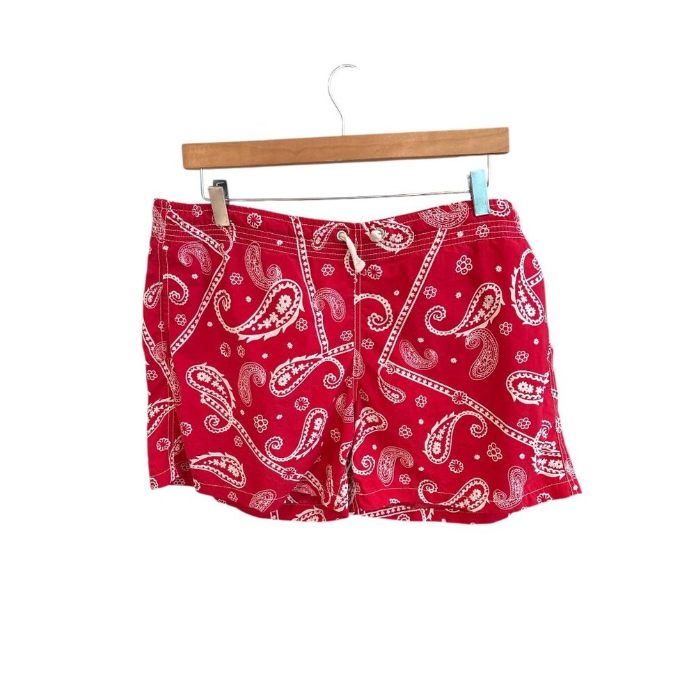 Red Paisley Swim Shorts With Drawstring Waist & Mesh Lining By Lester Size 44 Qu